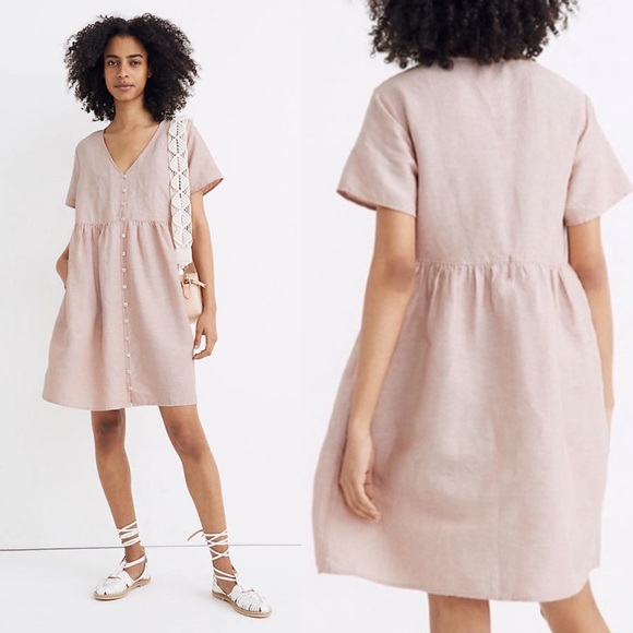 Madewell Linen-Blend Alexandra Button-Front Mini Dress Pink size Small